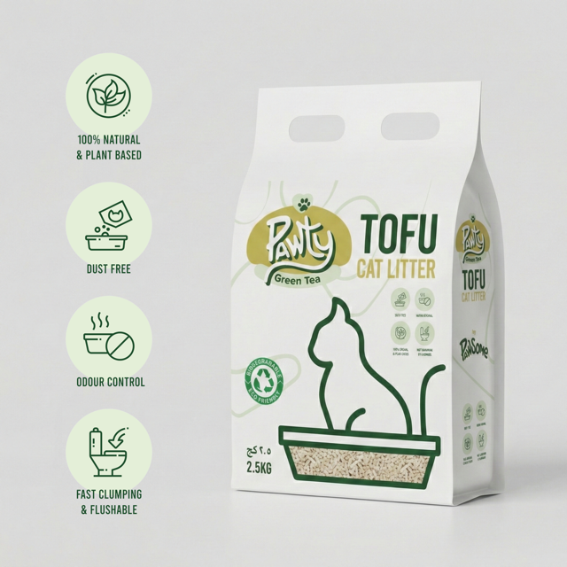 Pawty Tofu Cat Litter 6L Green Tea scented | Organic by Pawsome Arabia(PACK OF 4)