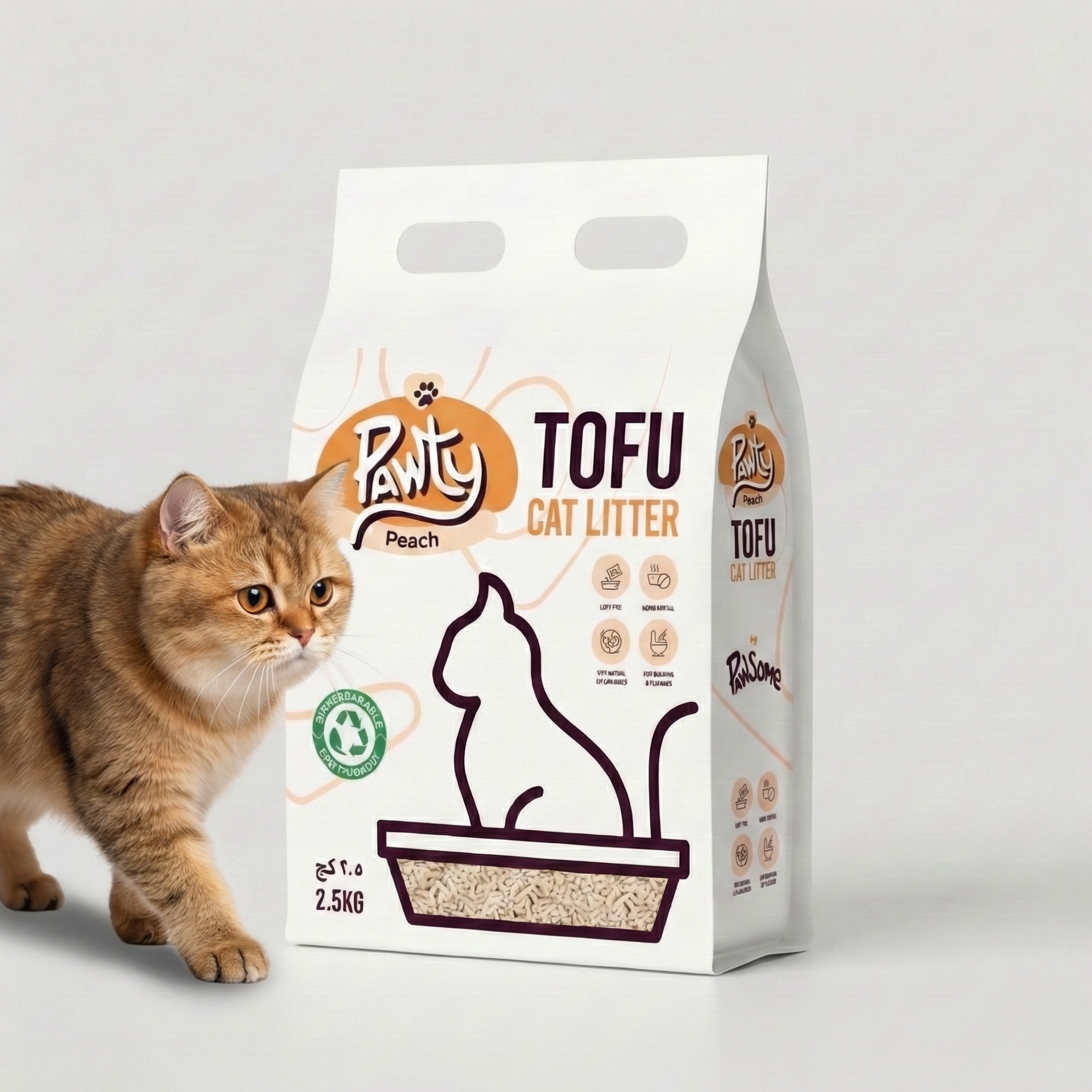 Pawty Tofu Cat Litter 6L | Peach scented | Organic by Pawsome Arabia(PACK OF 4)
