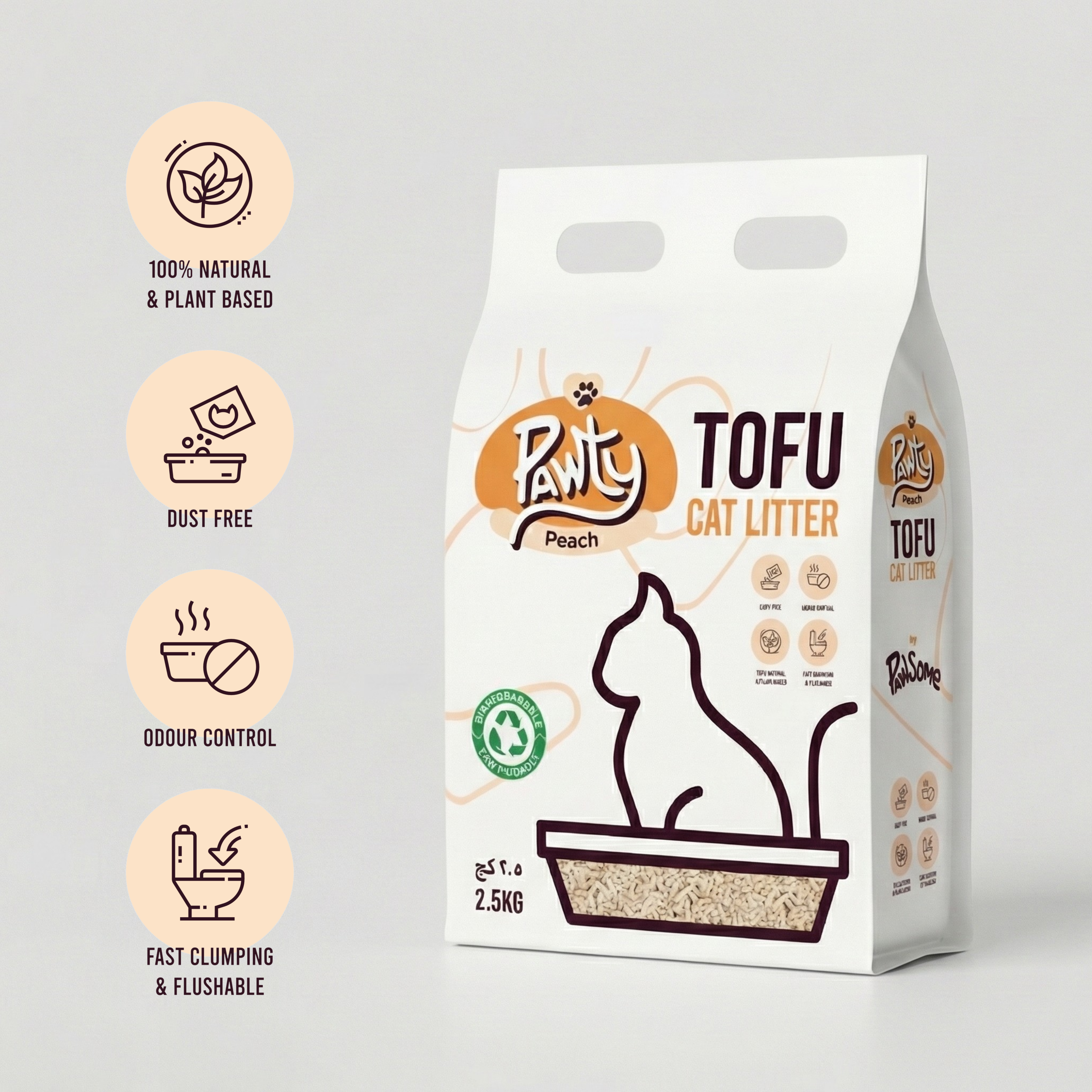 Pawty Tofu Cat Litter 6L | Peach scented | Organic by Pawsome Arabia(PACK OF 4)