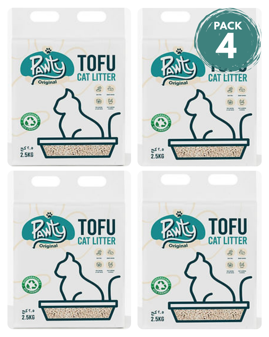 Pawty Tofu Cat Litter 6L | Original scented | Organic by Pawsome Arabia (PACK OF 4)