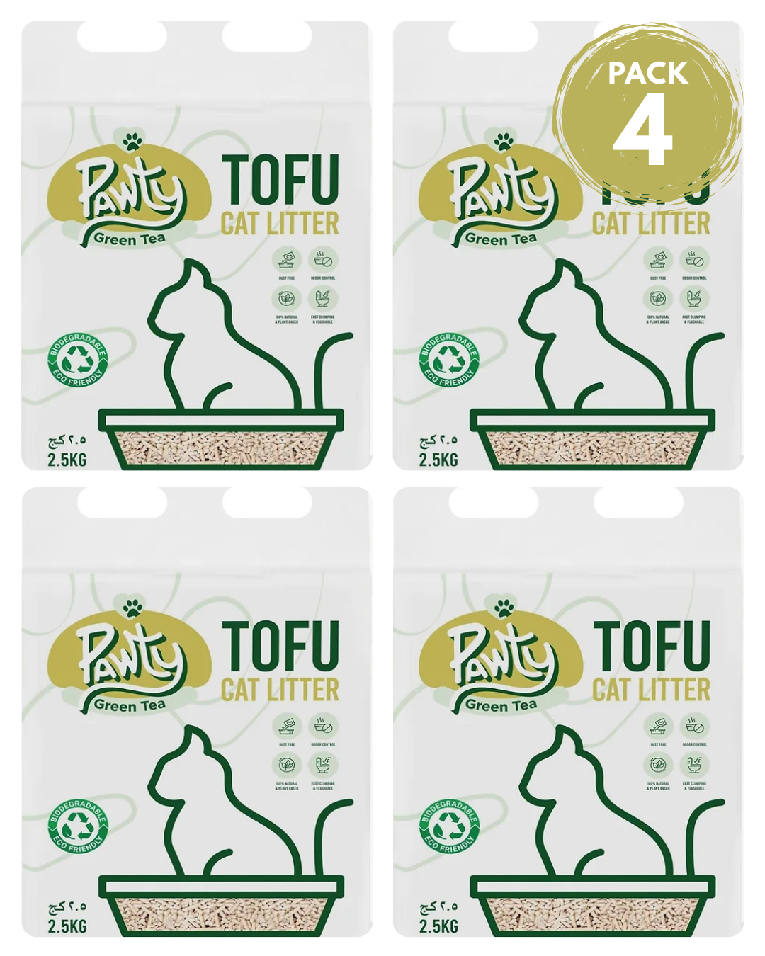 Pawty Tofu Cat Litter 6L Green Tea scented | Organic by Pawsome Arabia(PACK OF 4)