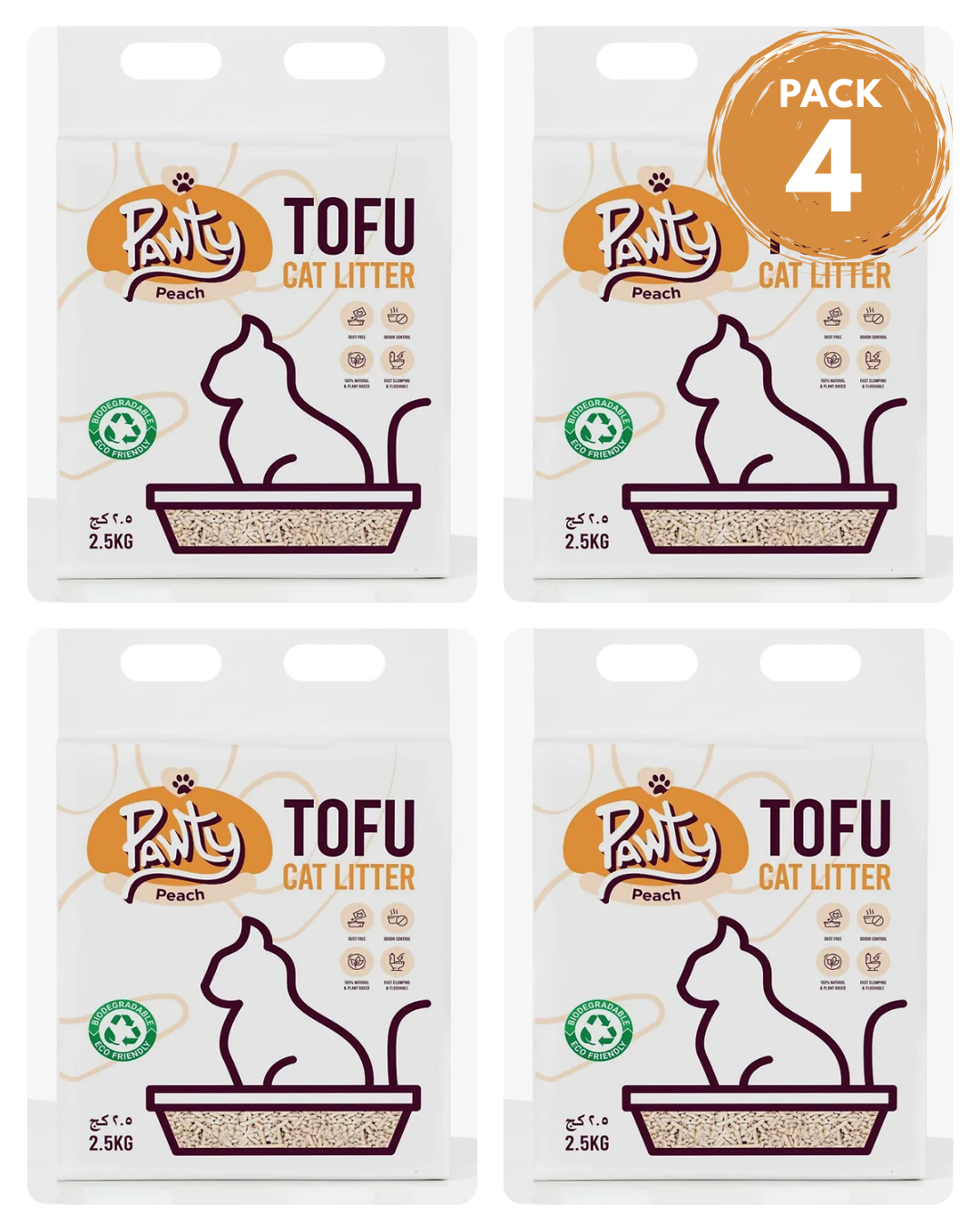 Pawty Tofu Cat Litter 6L | Peach scented | Organic by Pawsome Arabia(PACK OF 4)